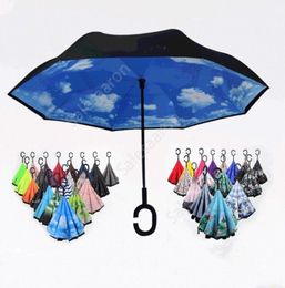 hot Inverted Reverse Umbrella c handle Windproof Reverse Rain Protection Umbrella Handle Umbrellas Household Sundries sea shipping DAS362