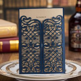 Wholesale-Laser Cut Wedding Invitation Cards Navy Blue Party Invitations for Marriage Bridal Shower Baby Shower Birthday Card