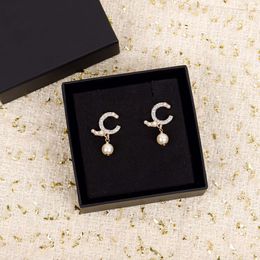 Top quality stud earring with diamond and nature pearl beads for women engagement in 18k gold plated have box stamp PS3717 WDOV