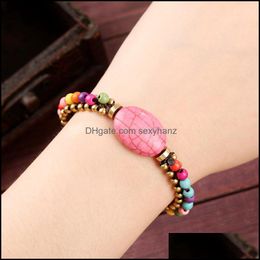 Beaded, Strands Bracelets Jewellery S2315 Bohemian Fashion Beaded Bracelet Stone Wax Rope Vintage Handmade Beads Drop Delivery 2021 Fy9Ml