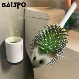 BAISPO Silicone Toilet Brush Soft Bristle Wall-mounted Bathroom Toilet Brush Holder Set Clean Tool Durable ThermoPlastic Rubber 210329