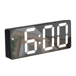 Mirror Digital LED Alarm Clocks Voice Control Snooze Table Watch With Temperature Gauge Mode Style Calendars Black Desk Clock 211112