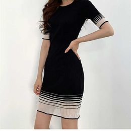 Dresses Women Summer Temperament Elegant Black O Neck Short Sleeve Patchwork Dress Women Slim Wrap Hip Vestido Feminino Retro 210610