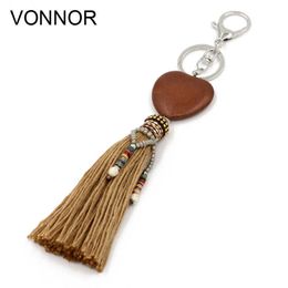 Fashion Women Bag Accessories Pendant Heart-shaped Stone Tassel Key Chain Female Gift Boho Jewelry Car Keychain G1019