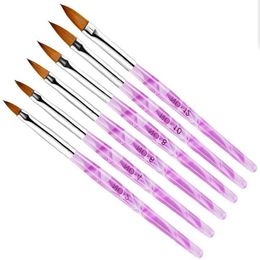 2021 New 6pcs/set Acrylic Handle Nail Art Flat Brush Design Dotting Painting Drawing Crystal Pen Set Carving Salon Tips Builder #2#4#6#8#10#12 nail brushes