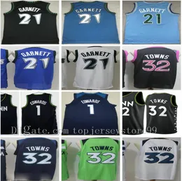 Mens Basketball Jerseys Retro Vintage Classic Kevin 21 Garnett Jersey Black White Blue New City Karl-Anthony 32 Towns Anthony 1 Edwards 100% Stitched