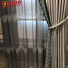 French Luxury Embroidery Sequins Tulle Curtain for Living Room Pearls sequins Curtain Yarn for Bedroom Customised X-M232#CR 210712