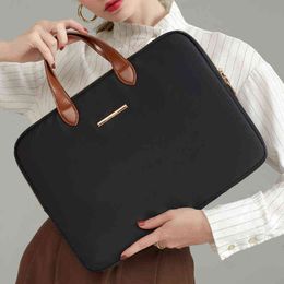 Fashionable Lightweight PU Leather Handle Computer Bag Business 14 Inch Waterproof Laptop Bag For Women 211101