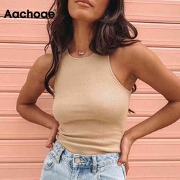Lady Solid Summer O Neck Knitted Tank Women Sheath Casual Cropped Tops Sleeveless Vest Jumper Ropa Mujer S-M 210413