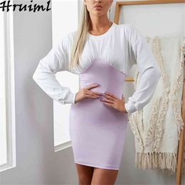 Mini Dress Autumn Fashion Patchwork Long Sleeve O Neck Sexy Bodycon Woman Casual Skinny Office Lady Vestidos De Mujer 210513