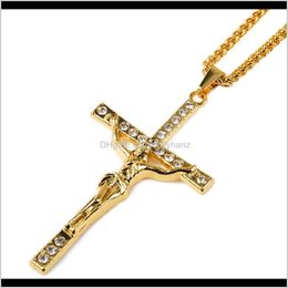 Pendant Necklaces & Pendants Drop Delivery 2021 Fashion Big Jesus Cross Long Necklace Crystal Design Punk Rock Micro Hip Hop Jewellery 18K Gold