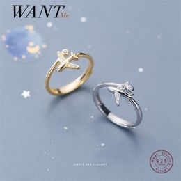 WANTME Chic Pave Zircon Airplane Airport Open Ring for Women Genuine 925 Sterling Silver Japanese Korean Charming Jewelry Gift 211217
