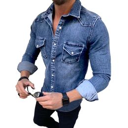 Designers Mens Jean Shirt Solid Casual Youthful Vitality Shirts Autumn Spring Trun Down Collar Long Sleeve Single Breasted Shirt