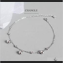 Anklets Drop Delivery 2021 Simple Personality, Big And Small Pearl S925 Pure Sier Foot Chic Korean Fashion Womens Round Bead Chain Jewellery Bs