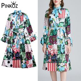 spring summer arrival green rose flower bow collar long sleeve midi dress for women lady causal daily dresses 210421