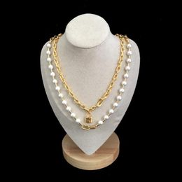 Brand Pure 925 Sterling Silver Jewelry For Women Long Lock Neckalce Pearls Pendant Luck Gold Color Party Necklace Chains