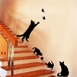 Cute Cats Playing Wall Stickers Kids Room Bedroom Decorations Diy Home Decals Vinyl Mural Art Animals Kitten Poster Decor