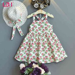 LZH Summer Dresses For Girls Sleeveless Holiday Style Children's Clothing Flower Suspender Skirt For Kids 2021 New Baby Dress Q0716