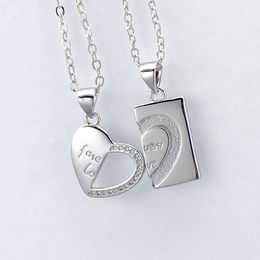 Lover Letter Forever Love Pendant Necklace Gift for Couple Rhinestone Heart Chain Necklaces Fashion Jewellery Accessories