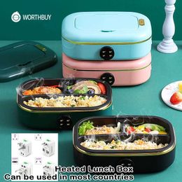 WORTHBUY Portable Electric Heating Lunch Box Stainless Steel Food Warmer Container Dinnerware Bento For Kid Office School 210709