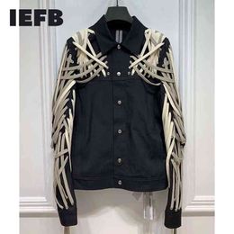 IEFB /men's clothing drawstring deisn black single breasted jackets spring strings bandage coat streetwear tops WN152 210524