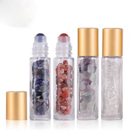 10ML Natural Semiprecious Stones ssential Oil Gemstone Roller Ball Bottles Clear Glass Healing Crystal Chips DH6868