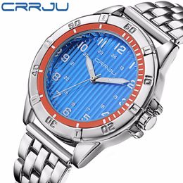CRRJU Japan Movement Men's Sports Quartz Watches Male Clock Brand Luxury Stainless Band Waterproof Wristwatch Relogio Masculino 210517