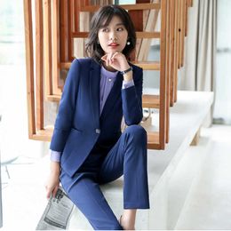 Business ladies suits high quality fabric fashion solid Colour temperament office blazer women casual trouser suit 210527