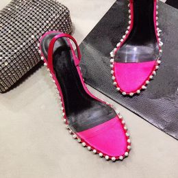REAL PHOTO Casual Designer fashion women sandals shoes fucsia satin leather spikes high heels sandalias de las mujeres mujer