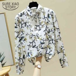 Fashion Vintage Chiffon Blouse Plus Size Blouses Casual Cardigan Printed Long Sleeve Shirt Women Tops 11511 210415