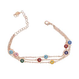 Colourful rainbow turkish evil eye bracelet three layer round dots link chain fashion Jewellery rose gold Colour bracelets