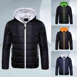Hat Simple Extra Warm Padded Men Jacket Smooth Winter Down Coat Contrast Colours for Outdoor G1115