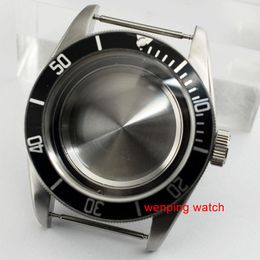 glass watch cases Canada - Wristwatches 41mm Full Brushed Stainless Sapphire Glass Black blue red Bezel Watch Case For ETA 2836,2813; Miyota 82 Series Movement