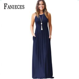 Woman summer beach dress Solid blue black red sleeveless Party maxi long dresses vestidos sundress Casual Elegant 210520