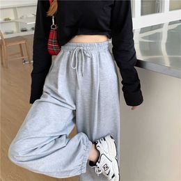 Grey hooded pants houzhou for women 2021 new fall fashion baggy women's ballet pants streetwear joggers Q0801