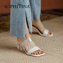 SOPHITINA Women Shoes Sandals Summer Genuine Leather Basic Square Toe Strange Heel Office Lady Stylish PVC Concise FO347 210513