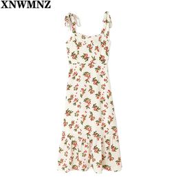 summer women's dress Cherry Print Adjustable Straps Dresses France Chiffon Vestido Fashion Ruffles Women Tank Dress 210520