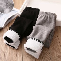 Winter Warm 2 3 4 5 6 7 8 10 Years Children Color Patchwork Black Gray Plus Velvet Thickening Leggings For Kids Baby Girls 210529