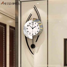 MEISD Nordic Clock Pendulum Wall Clocks Large Home Quartz Watch Wall Art Poster Modern Horloge Acrylic Wall Home Decoration 210401