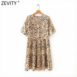 Women Vintage V Neck Leopard Print Shirt Dress Chic Female Butterfly Sleeve Casual Slim A Line Vestido DS5089 210420