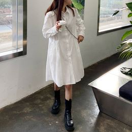 spring Long sleeve shirt Dress woman Lady loose solid color shirt Breif Autumn White Maxi Dress womens (F4272 210423