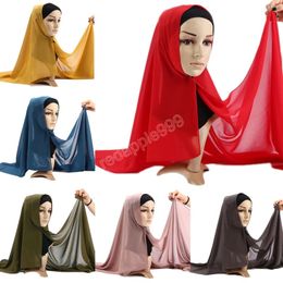 25 Colours Fashion Plain Bubble Chiffon With Buttons Convenient Women Hijab Wrap Solid Muslim Hijabs Scarf Turbanet Headscarf