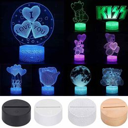 Love Bear Shape 3D LED Night Light Colourful Changing Touch Remote Table Base Lamp Decor Gift for Kids Child Birthday Valentine's Day