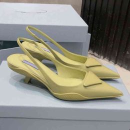 Summer 2022 women's sandals, leather heel shoes, yellow and blue tips, summer