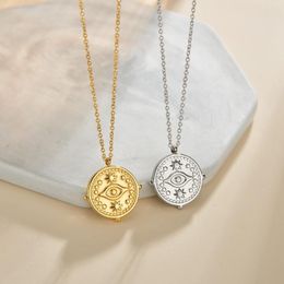 Pendant Necklaces Creative Stainless Steel Round For Women Vintage Coin Engraved Star Eye Gold Metal Necklace Jewellery Wholesale
