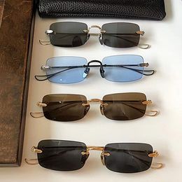 Luxury Design Titanium Rectangular Rimless Sunglasses UV400 55-19-143 Unisex Lightweight Men Fashion Retro-Vintage Carved Polarised Goggles fullset Orig Case