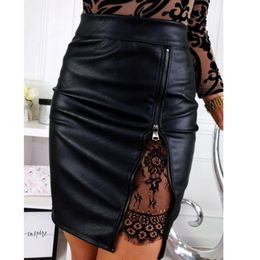 Skirts Fashion Women PU Leather Pencil Mini Stretchy High Waist Knee Length Bodycon Party Club Zipper Skinny Clothing