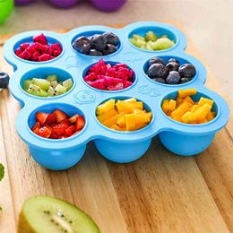 DIY Food Grade Ice Grid 9-hole Supplement Box Baby Round Silicone Popsicle Mold with Cover High Temperature Resistance 210423