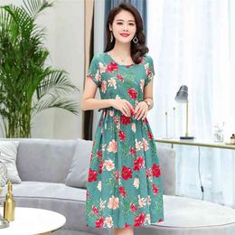 Print women summer dresses vintage plus size causal o-neck short sleeve floral vestido 5XL elegant dress 210331