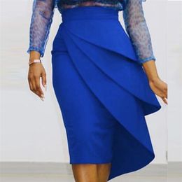 Women High Waist Pencil Skirt Bodycon Ruffle Party Sexy Celebrate Classy Elegant Office Lady Modest Slim African Fashion Falads 210721